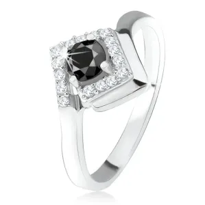925 srebrni prsten, okrugao crni umjetni dijamant u rombu cirkona - Veličina: 49