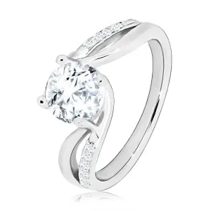 925 srebrni prsten - okrugli svjetlucavi cirkon, uvijeni valoviti krakovi - Veličina: 50