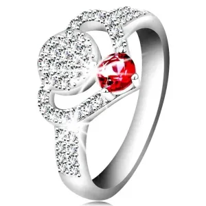925 srebrni prsten, prozirna cirkonska silueta srca, krug i svjetlucavi ružičasti cirkon - Veličina: 57