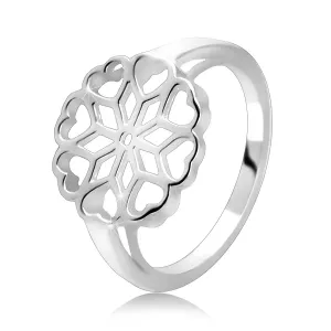 925 srebrni prsten - rezbareni cvijet, latice u obliku srca - Veličina: 57