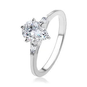925 srebrni prsten, svjetlucava suza od prozirnog cirkona, trapezoidi - Veličina: 48