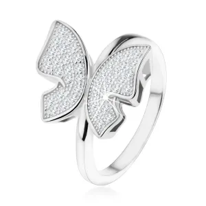925 srebrni prsten, svjetlucavi leptir ukrašen prozirnim cirkonima - Veličina: 48