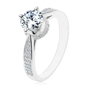 925 srebrni prsten, svjetlucavi okrugli cirkon, ukrašeno postolje i krakovi - Veličina: 50