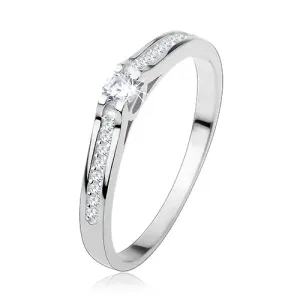 925 srebrni prsten, uski sjajni krakovi, prozirni cirkoni - Veličina: 60