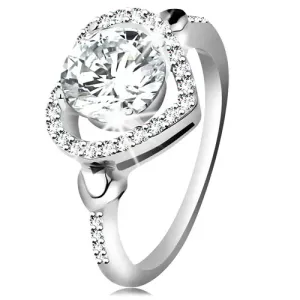 925 srebrni prsten, veliki prozirni cirkon u sjajnoj silueti srca - Veličina: 50