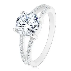 925 srebrni prsten - zaručnički, razdvojeni krakovi sa cirkonima, svjetlucavi  okrugli cirkon - Veličina: 58
