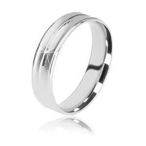 925 srebrni vjenčani prsten - dva mat reza i sjajna pruga u sredini, 5 mm - Veličina: 49