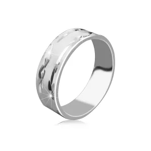 925 srebrni vjenčani prsten - mat površina, rezovi u obliku križa i linija - Veličina: 52