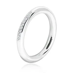 925 srebrni vjenčani prsten - sjajna okrugla površina, linija sitnih prozirnih cirkona - Veličina: 56