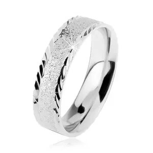 925 srebrni vjenčani prsten, svjetlucava pjeskarena površina, mali kosi utori - Veličina: 49