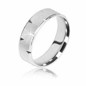 925 srebrni vjenčani prsten - zarezana površina, sjajni trokutasti rezovi, 6 mm - Veličina: 64
