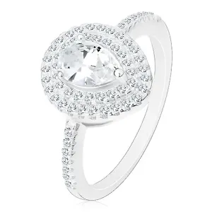 925 srebrni zaručnički prsten, prozirna brušena suza dvostruke konture - Veličina: 46