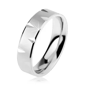 Mat vjenčani prsten od srebra 925 ukrašen sjajnim rubovima i urezima - Veličina: 49