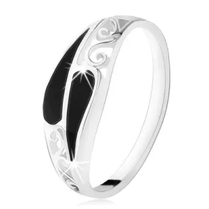 Prsten izrađen od 925 srebra, dvije uske crne suze, filigranski ukras - Veličina: 52
