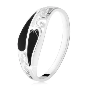 Prsten izrađen od 925 srebra, dvije uske crne suze, filigranski ukras - Veličina: 64