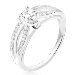 Prsten izrađen od 925 srebra, elipsa s cirkonima, okrugli prozirni cirkon - Veličina: 53