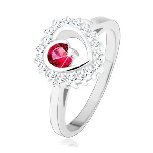 Prsten izrađen od 925 srebra, prevučen rodijem, kontura srca s okruglim ružičastim cirkonom - Veličina: 54