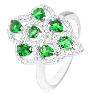 Prsten izrađen od 925 srebra, svjetlucavi zeleni cirkoni s prozirnim rubom - Veličina: 50