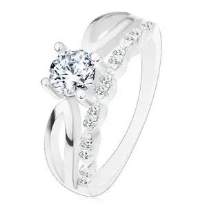 Prsten izrađen od 925 srebra - zaručnički, prorezi na krakovima, cirkon i sjajna linija - Veličina: 65