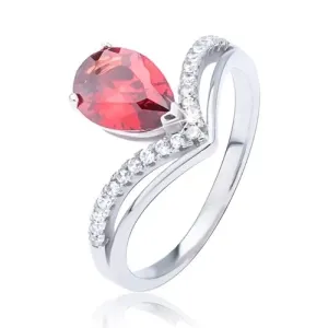 Prsten izrađen od srebra čistoće 925, crveni cirkon u obliku suze i dupli krakovi - Veličina: 57