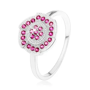 Prsten od 925 srebra, izgravirani cvijet ukrašen ružičastim cirkonima - Veličina: 50