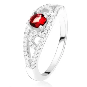 Prsten od 925 srebra, okrugli crveni cirkon, linije prozirnih umjetnih dijamanata - Veličina: 51