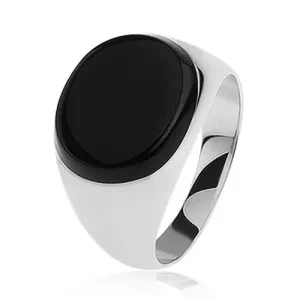 Prsten od 925 srebra - oval sa crnom glazurom, zrcalno sjajna površina - Veličina: 64
