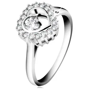Prsten od 925 srebra, presvučen rodijem, prozirna silueta srca sa okruglim cirkonom unutra - Veličina: 50