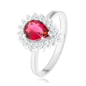 Prsten od 925 srebra, rubi - crveni cirkon u obliku suze, prozirni svjetlucavi rub - Veličina: 49