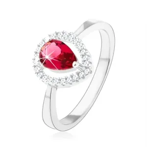 Prsten od 925 srebra, ružičasti cirkon u obliku suze, svjetlucava kontura - Veličina: 49
