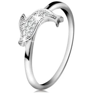 Prsten od 925 srebra, sjajni dupin koji skače, mali prozirni cirkoni - Veličina: 48