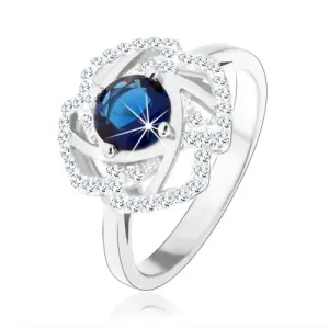 Prsten od 925 srebra, svjetlucava kontura cvijeta, plavi okrugli cirkon - Veličina: 51