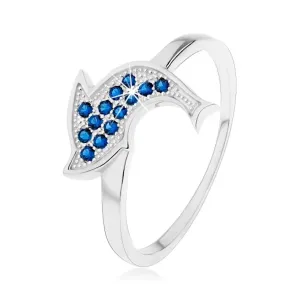 Prsten od 925 srebra, svjetlucavi dupin koji skače, tamno plavi cirkoni - Veličina: 50