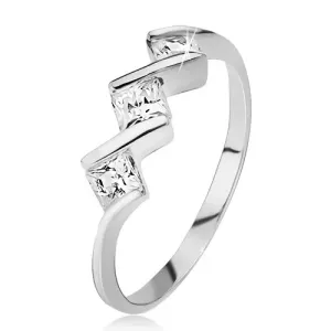 Prsten od 925 srebra - tri prozirna četvrtasta cirkona, sjajne cik-cak linije - Veličina: 53