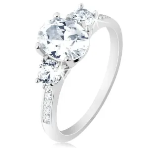 Prsten od 925 srebra, uski sjajni krakovi, svjetlucavi prozirni cirkoni - Veličina: 51