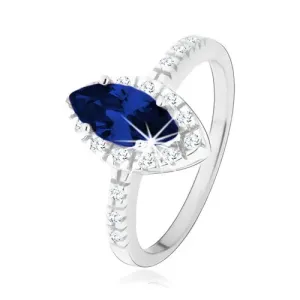 Prsten od 925 srebra, zrno tamno plave boje sa prozirnim cirkonskim rubom - Veličina: 49