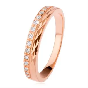 Prsten od srebra 925 bakrene boje, uzorak dijamantskog reza, cirkonska linija - Veličina: 50