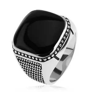 Prsten od srebra 925, mali rombovi, kuglice, crni izbočeni kvadrat - Veličina: 56