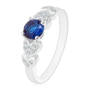 Prsten od srebra 925, okrugli tamno plavi cirkon, prozirna svjetlucava srca - Veličina: 49