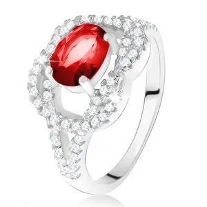 Prsten od srebra 925, ovalni rubinsko crveni kamen, cirkonska petlja - Veličina: 59
