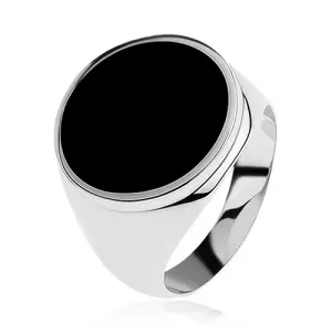 Prsten od srebra 925 sa crnim glaziranim krugom - Veličina: 66