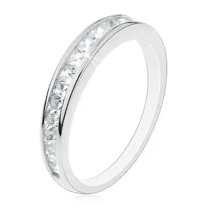 Prsten od srebra 925, sjajni krakovi, vodoravna linija prozirnih cirkona - Veličina: 49