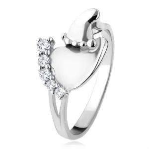 Prsten od srebra 925, veće i manje stopalo, prozirni svjetlucavi kamenčići - Veličina: 50