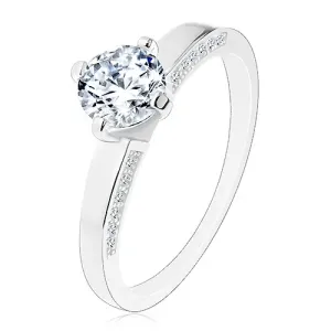 Prsten od srebra 925 - zaručnički, svjetlucavi brušeni cirkon, ukrašeni krakovi - Veličina: 50