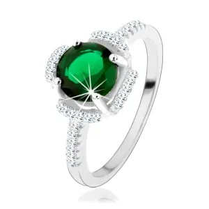 Prsten od srebra 925, zeleni cvijet, latice od prozirnih cirkona - Veličina: 54