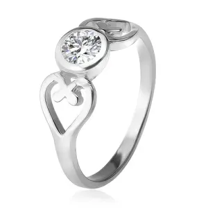 Prsten od sterlinškog srebra, siluete srca, prozirni okrugli cirkon  - Veličina: 59