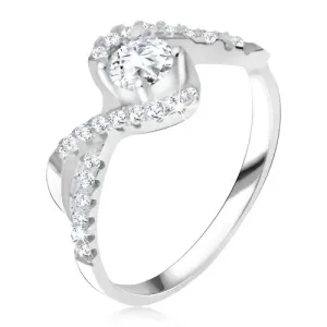Prsten s prozirnim cirkonom, zakrivljene linije, krakovi s cirkonima, 925 srebro - Veličina: 56