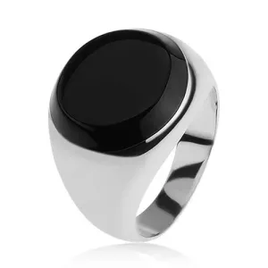 Prsten sa crnim glaziranim krugom, sjajni krakovi, srebro 925 - Veličina: 60