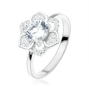Prsten, srebro 925, svjetlucavi cvijet, brušeni prozirni cirkon, glatki krakovi - Veličina: 48