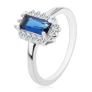 Rodirani prsten, srebro 925, pravokutni plavi cirkon, proziran cirkonski obrub - Veličina: 50